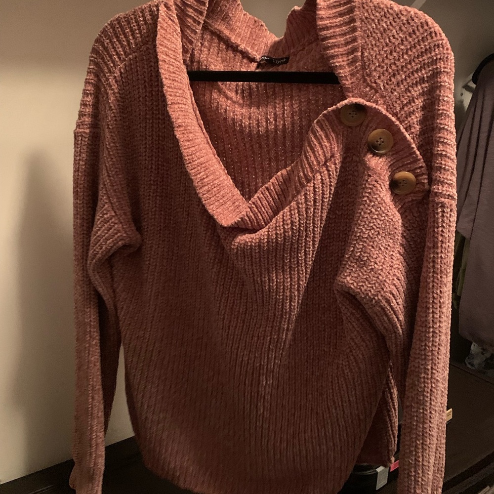 Size L, pink soft off the shoulder knit sweater.